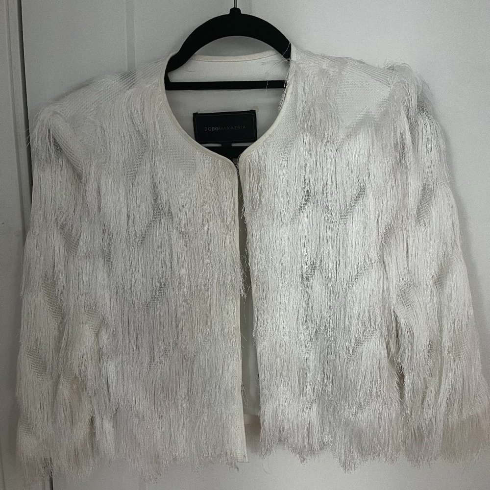 BCBG Maxazria White Tassle Jacket